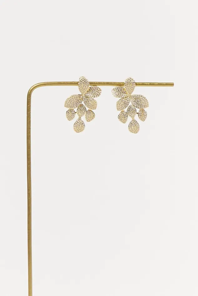 Altar039d State 18K Gold Metal Leaf Diamond Statement Earrings Women Jewelry