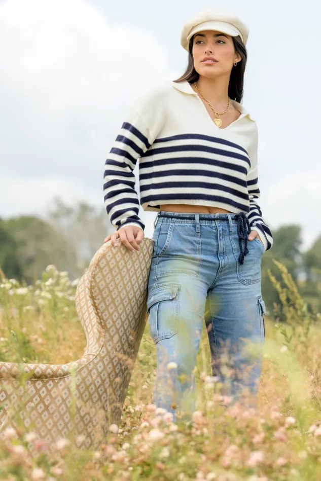 Altar039d State Amanda Striped Polo Sweater Women Cropped Sweaters