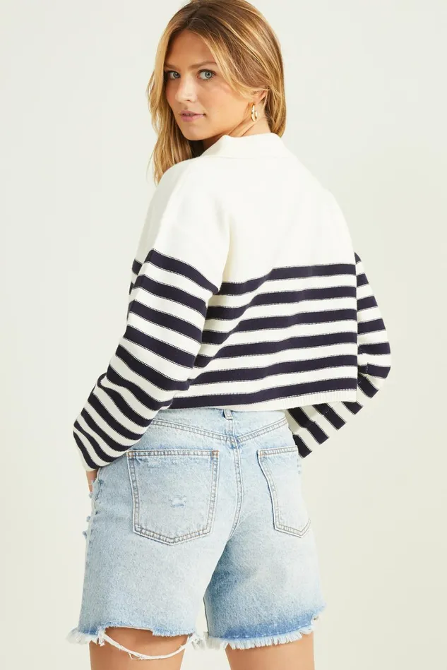 Altar039d State Amanda Striped Polo Sweater Women Cropped Sweaters