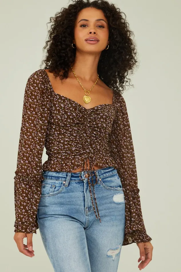 Altar039d State Caci Flare Sleeve Cinched Top Women Blouses