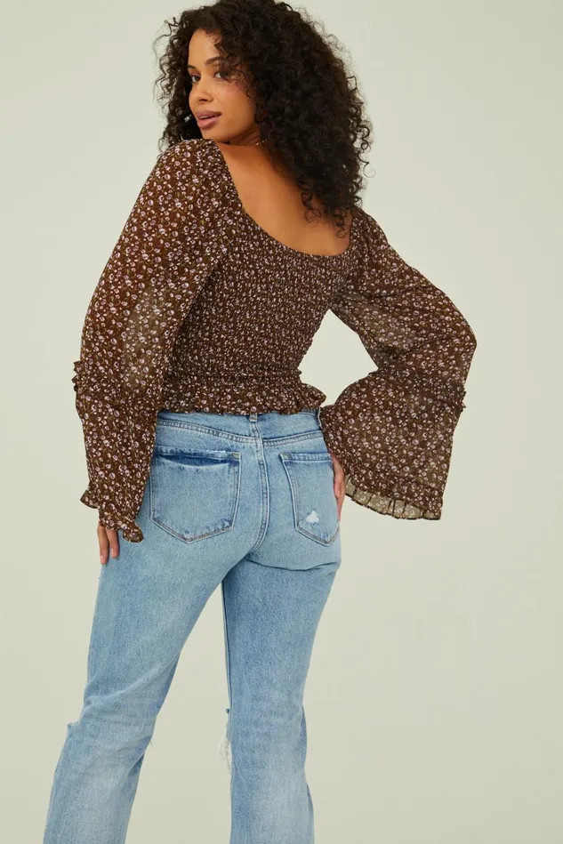 Altar039d State Caci Flare Sleeve Cinched Top Women Blouses