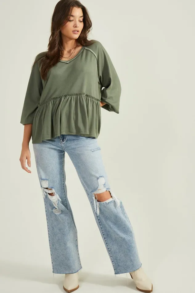 Altar039d State Caroline Thermal Babydoll Top Women Blouses