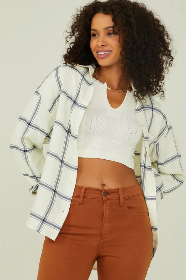 Altar039d State Fiona Plaid Button Up Flannel Women Blouses