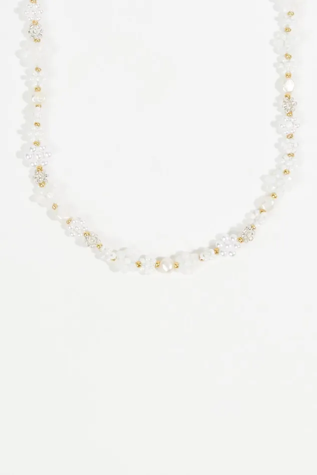Altar039d State Flower Glass Seed Bead Pearl Choker Necklace Women Jewelry