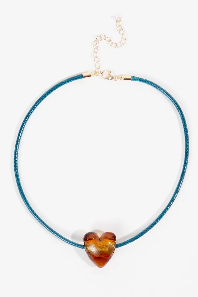 Altar039d State Glass Heart Pendant Cord Choker Necklace Women Jewelry
