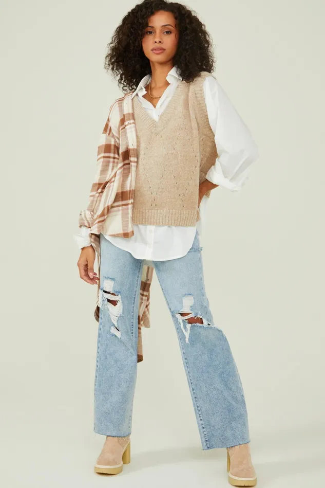 Altar039d State Kienna Layered Buttondown Sweater Women Sweaters