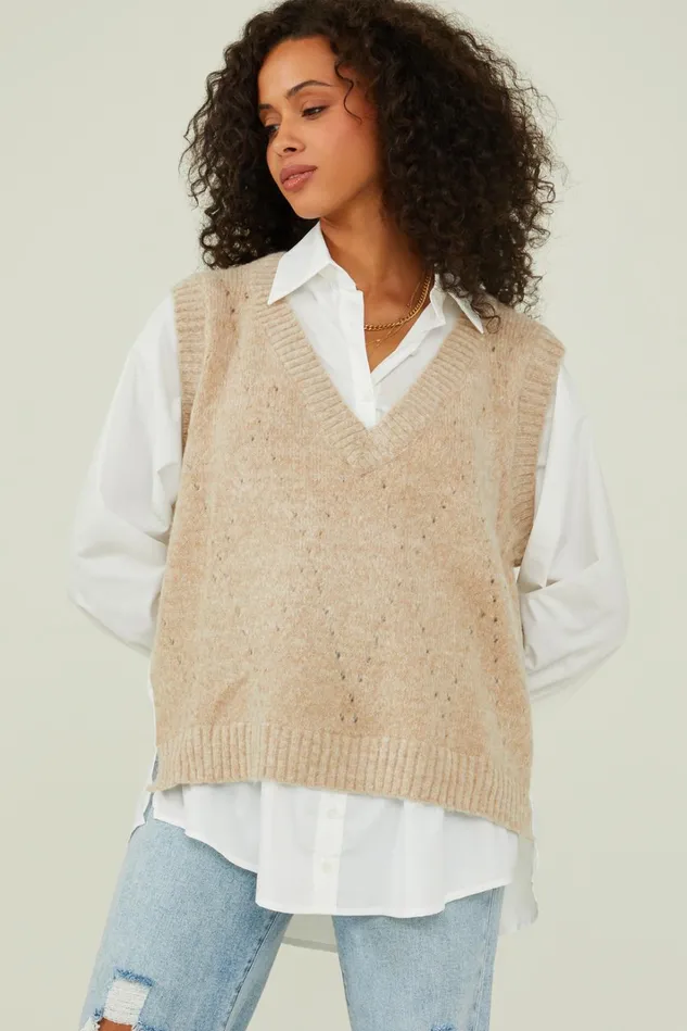 Altar039d State Kienna Layered Buttondown Sweater Women Sweaters