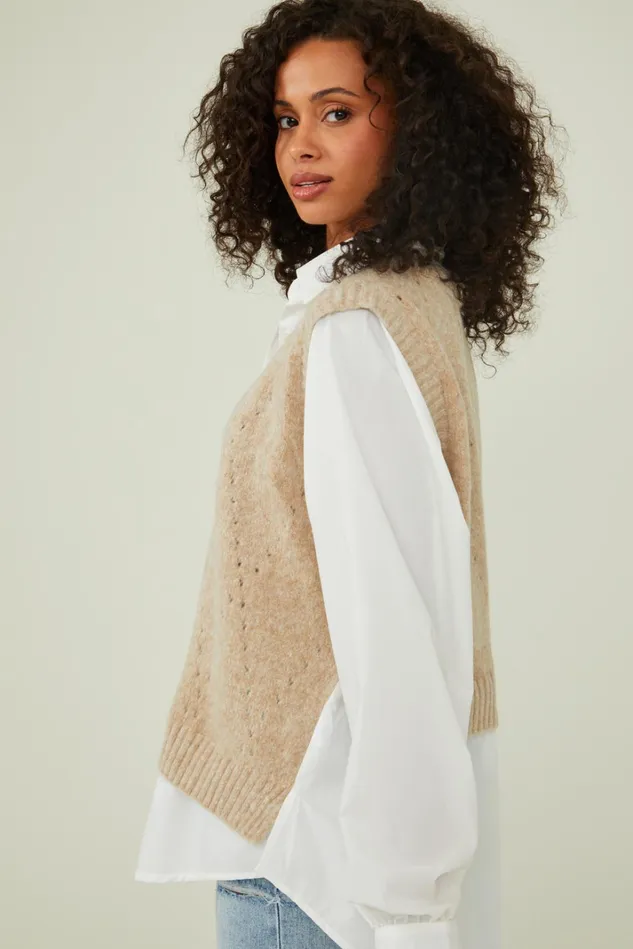 Altar039d State Kienna Layered Buttondown Sweater Women Sweaters