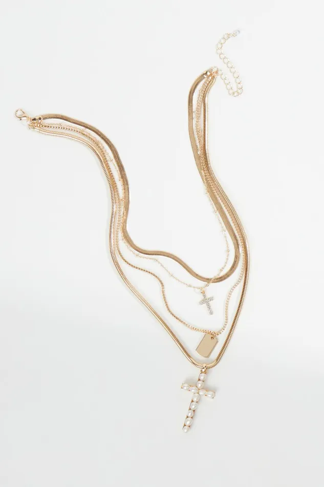 Altar039d State Layered Pearl Cross Pendant Necklace Women Jewelry