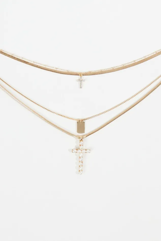 Altar039d State Layered Pearl Cross Pendant Necklace Women Jewelry