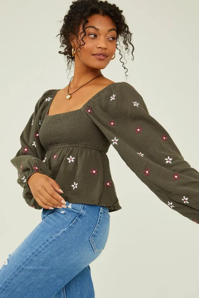 Altar039d State Olivia Embroidered Babydoll Top Women Blouses