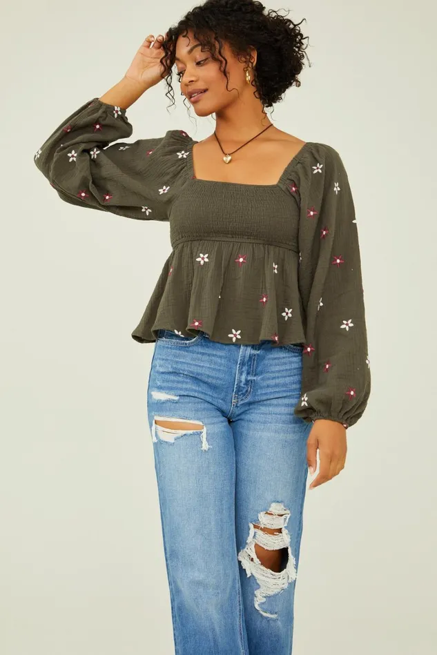 Altar039d State Olivia Embroidered Babydoll Top Women Blouses