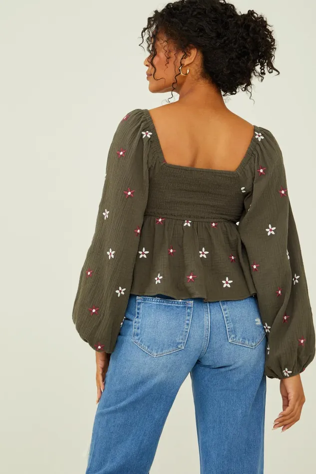 Altar039d State Olivia Embroidered Babydoll Top Women Blouses