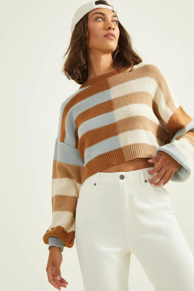 Altar039d State Sarah Split Striped Sweater Women Cropped Sweaters