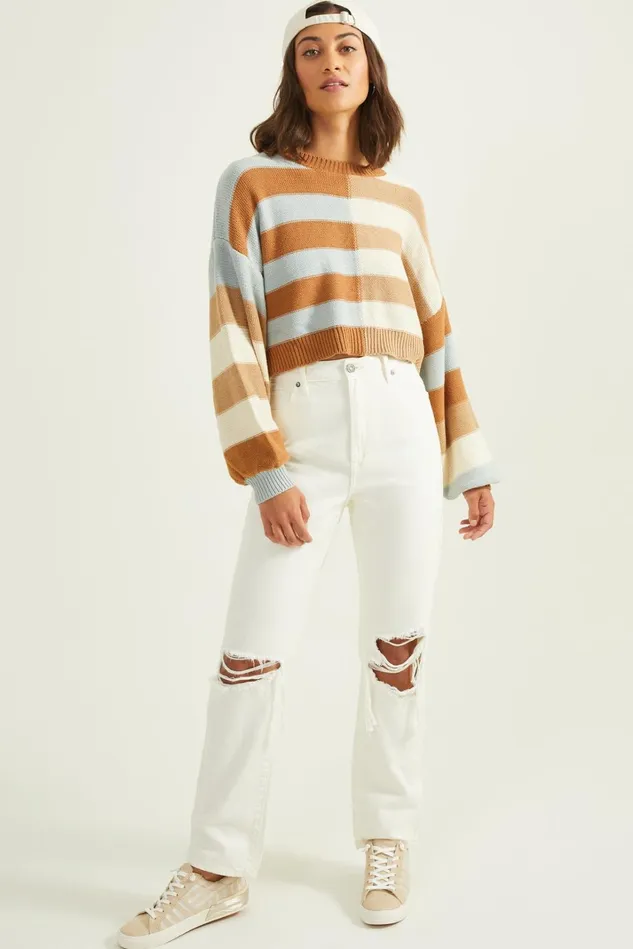 Altar039d State Sarah Split Striped Sweater Women Cropped Sweaters
