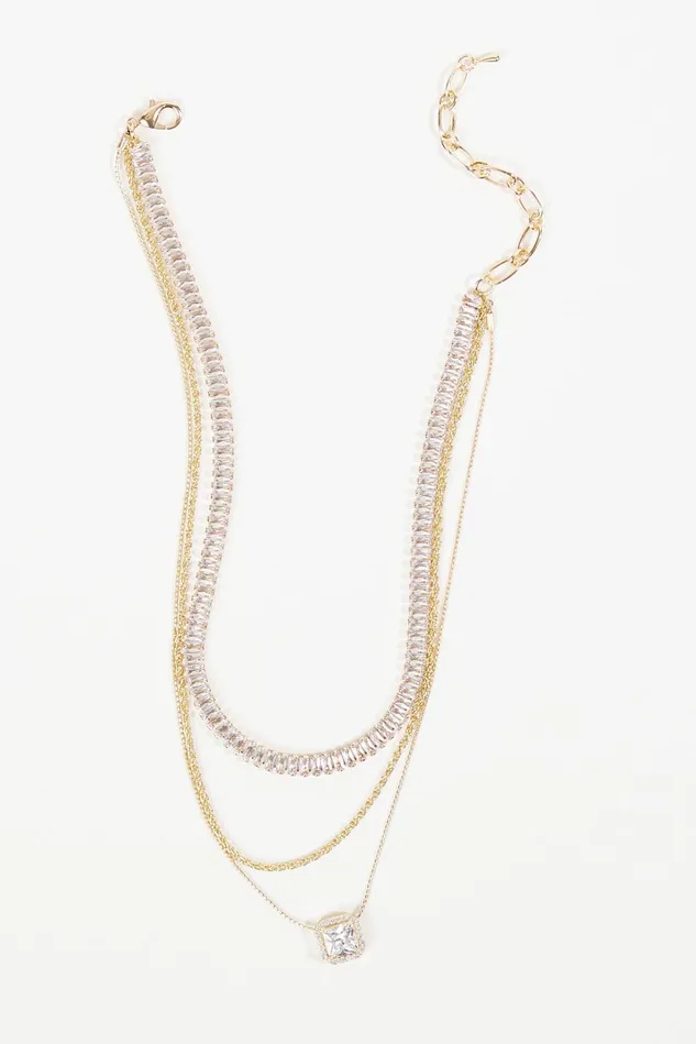Altar039d State Three Layer Crystal Charm Necklace Women Jewelry