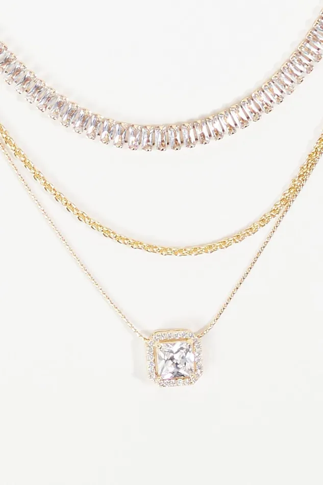 Altar039d State Three Layer Crystal Charm Necklace Women Jewelry