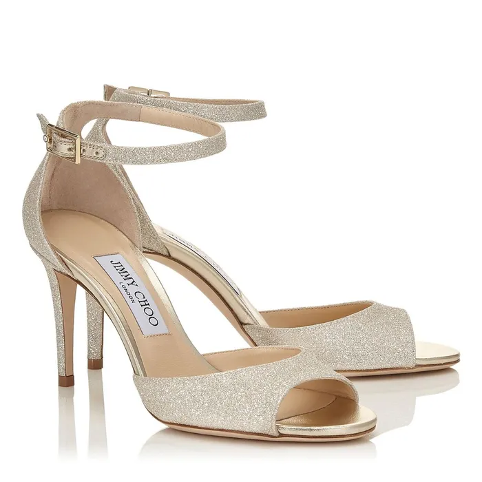 Annie 85 Platinum Ice Dusty Glitter Peep Toe Sandals Platinum Ice Women JIMMY CHOO Bridal Shoes