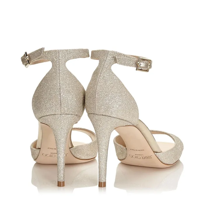Annie 85 Platinum Ice Dusty Glitter Peep Toe Sandals Platinum Ice Women JIMMY CHOO Bridal Shoes
