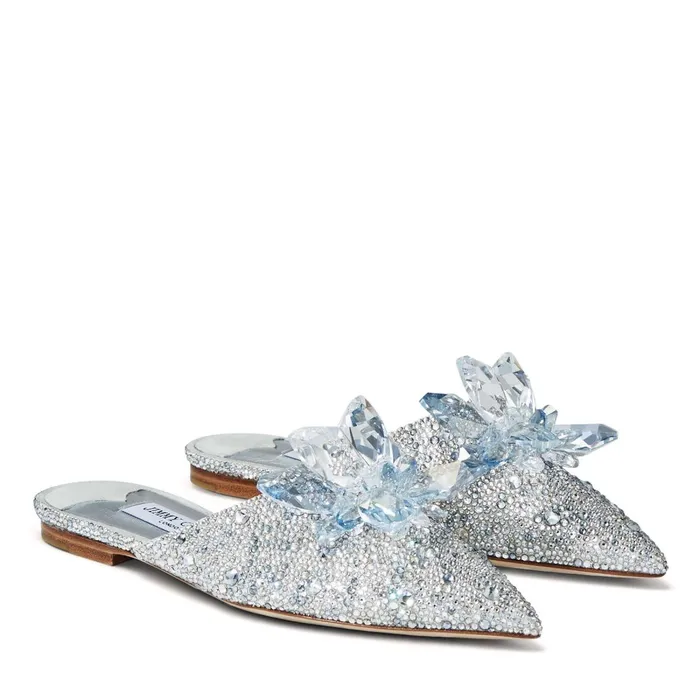 Athea Flat Crystal Covered Shimmer Suede Slide On Mules Crystal Women JIMMY CHOO Bridal Shoes