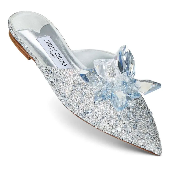Athea Flat Crystal Covered Shimmer Suede Slide On Mules Crystal Women JIMMY CHOO Bridal Shoes