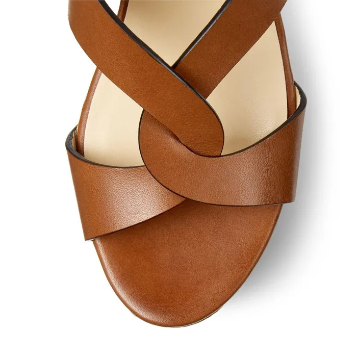 Atia 75 Cuoio Vachetta Leather Wedge Sandals With Crossover Straps Cuoio Women JIMMY CHOO Wedges