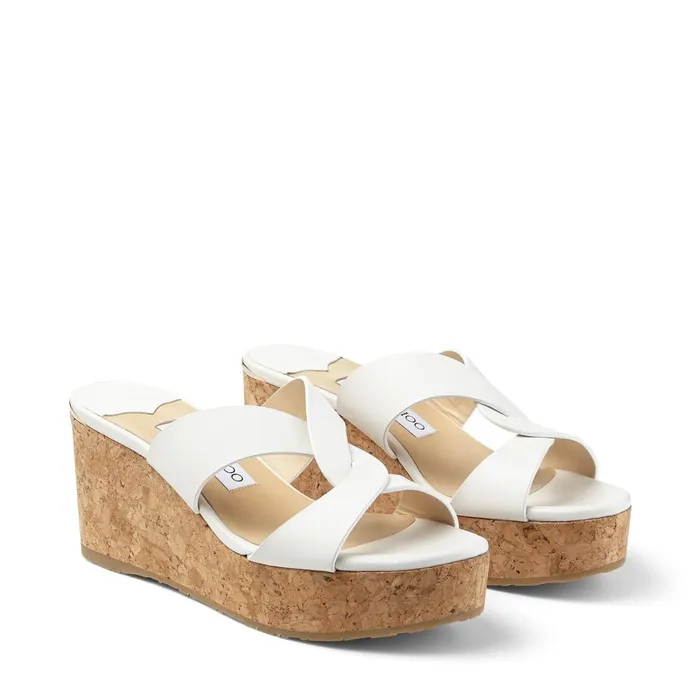 Atia 75 Latte Vachetta Leather Wedge Sandals With Crossover Straps Latte Women JIMMY CHOO Wedges