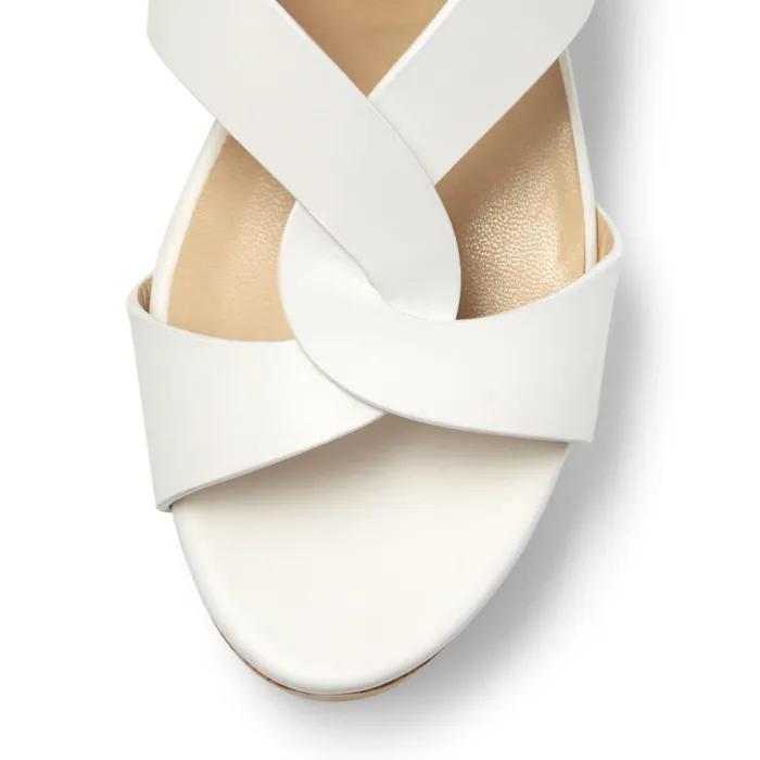 Atia 75 Latte Vachetta Leather Wedge Sandals With Crossover Straps Latte Women JIMMY CHOO Wedges