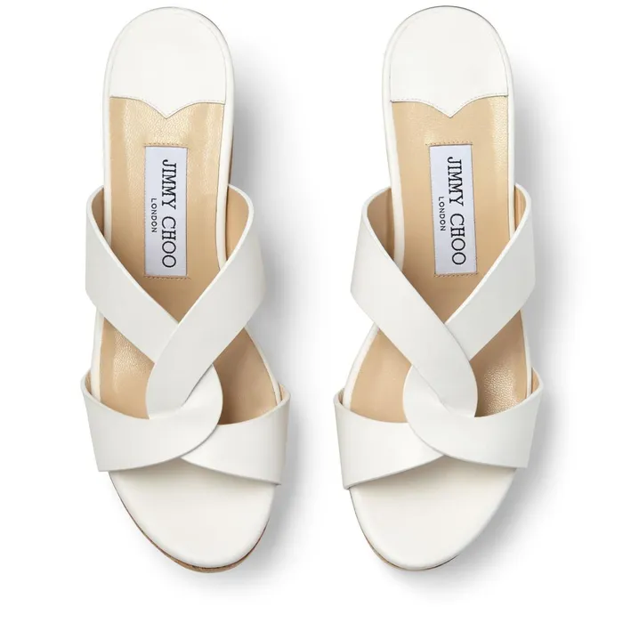 Atia 75 Latte Vachetta Leather Wedge Sandals With Crossover Straps Latte Women JIMMY CHOO Wedges