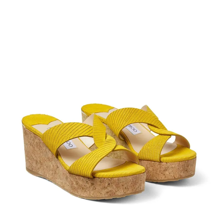 Atia 75 Sun Printed Nubuck Leather Wedge Sandals With Crossover Straps Sun Women JIMMY CHOO Wedges