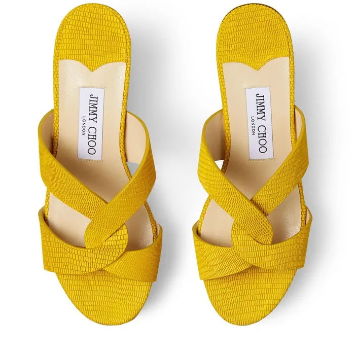 Atia 75 Sun Printed Nubuck Leather Wedge Sandals With Crossover Straps Sun Women JIMMY CHOO Wedges
