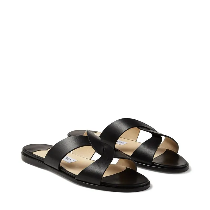 Atia Flat Black Vachetta Leather Flat Sandals With Crossover Straps Black Women JIMMY CHOO Flats