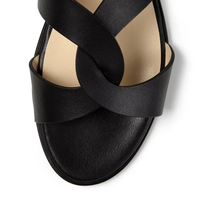 Atia Flat Black Vachetta Leather Flat Sandals With Crossover Straps Black Women JIMMY CHOO Flats