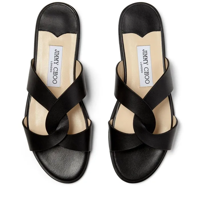 Atia Flat Black Vachetta Leather Flat Sandals With Crossover Straps Black Women JIMMY CHOO Flats