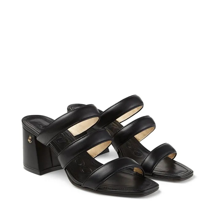 Auna 65 Black Nappa Leather BlockHeel Mules With Jc Emblem Black Women JIMMY CHOO Mules