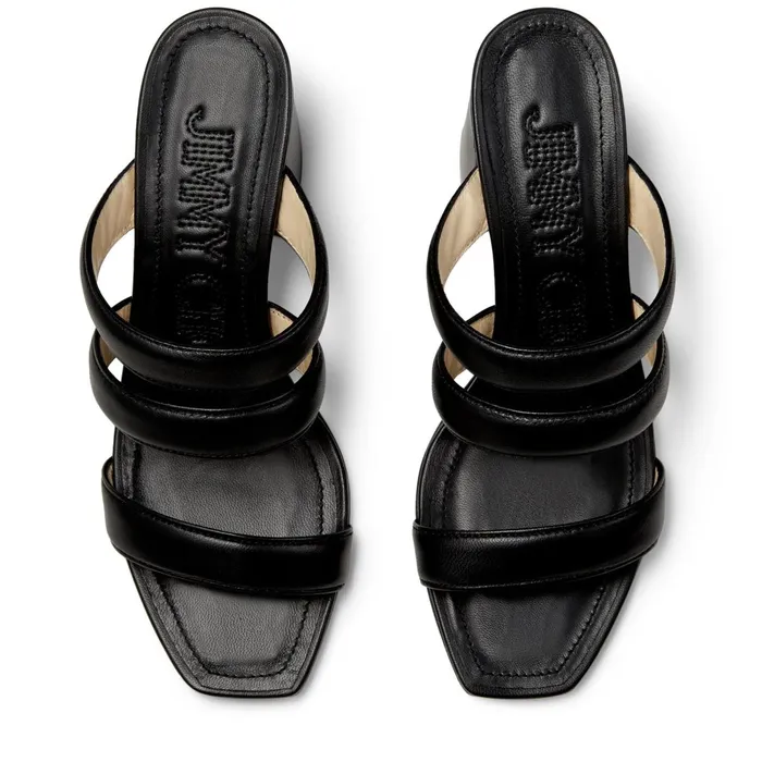 Auna 65 Black Nappa Leather BlockHeel Mules With Jc Emblem Black Women JIMMY CHOO Mules
