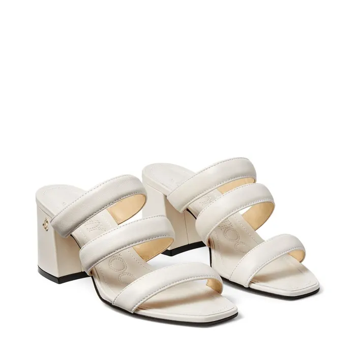 Auna 65 Latte Nappa Leather BlockHeel Mules With Jc Emblem Latte Women JIMMY CHOO Mules
