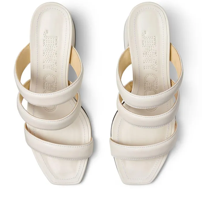 Auna 65 Latte Nappa Leather BlockHeel Mules With Jc Emblem Latte Women JIMMY CHOO Mules