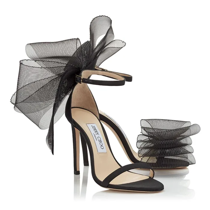Aveline 100 Black Sandal With Asymmetric Grosgrain Mesh Fascinator Bows Blackblack Women JIMMY CHOO Sandals