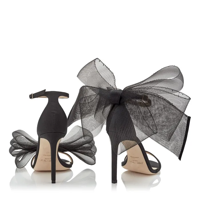 Aveline 100 Black Sandal With Asymmetric Grosgrain Mesh Fascinator Bows Blackblack Women JIMMY CHOO Sandals