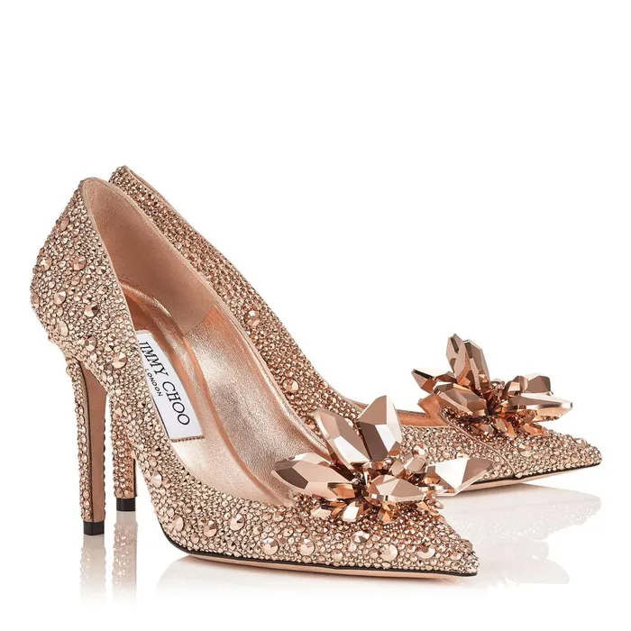 Avril Rose Gold Crystal Covered Pointy Toe Pumps Rose Gold Women JIMMY CHOO Pumps