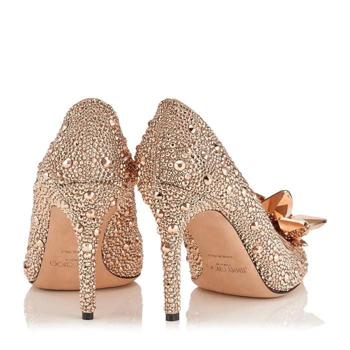 Avril Rose Gold Crystal Covered Pointy Toe Pumps Rose Gold Women JIMMY CHOO Pumps