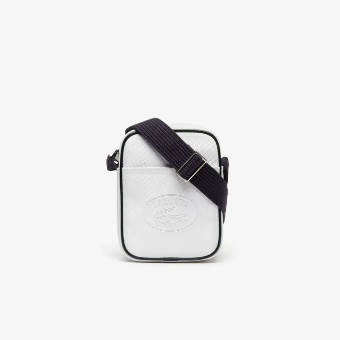 Bags Lacoste Mens 1930s Original Coated Canvas Vertical Bag White Peacoat Casaul