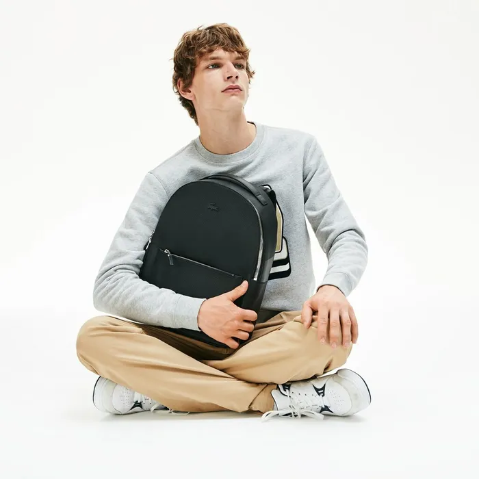 Bags Lacoste Mens Chantaco Soft Leather Zip Backpack Black Store