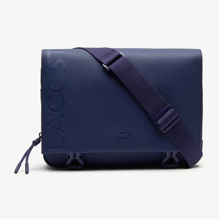 Bags Lacoste Mens L1212 Clipped Flap Adjustable Shoulder Strap Small Pouch Blue Depths Cheap On Sale