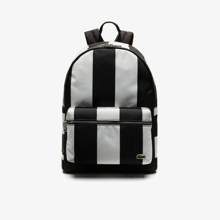 Bags Lacoste Mens LIVE Detachable Pouch Striped Backpack Noir Blanc Outlet