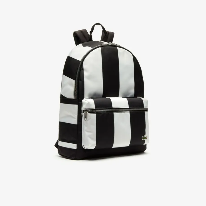 Bags Lacoste Mens LIVE Detachable Pouch Striped Backpack Noir Blanc Outlet