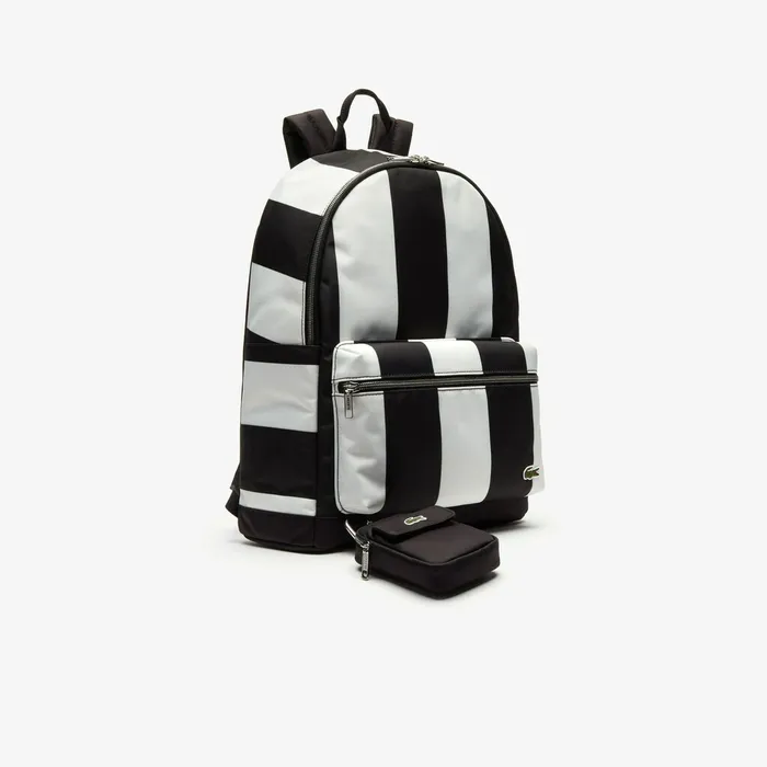 Bags Lacoste Mens LIVE Detachable Pouch Striped Backpack Noir Blanc Outlet