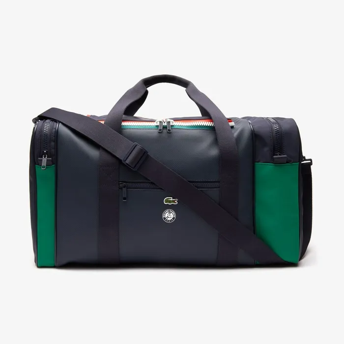 Bags Lacoste Mens Roland Garros TwoTone Nylon Zippered Sports Bag Peacoat Verdant Green Mol Shop Online