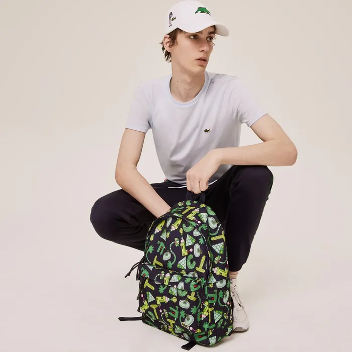 Bags Lacoste Mens x Jeremyville Croc Graphic Printed Backpack Croc Allover Gift for Friend Bags Lacoste Mens x Jeremyville Croc Graphic Printed Backpack Croc Allover Gift for Friend